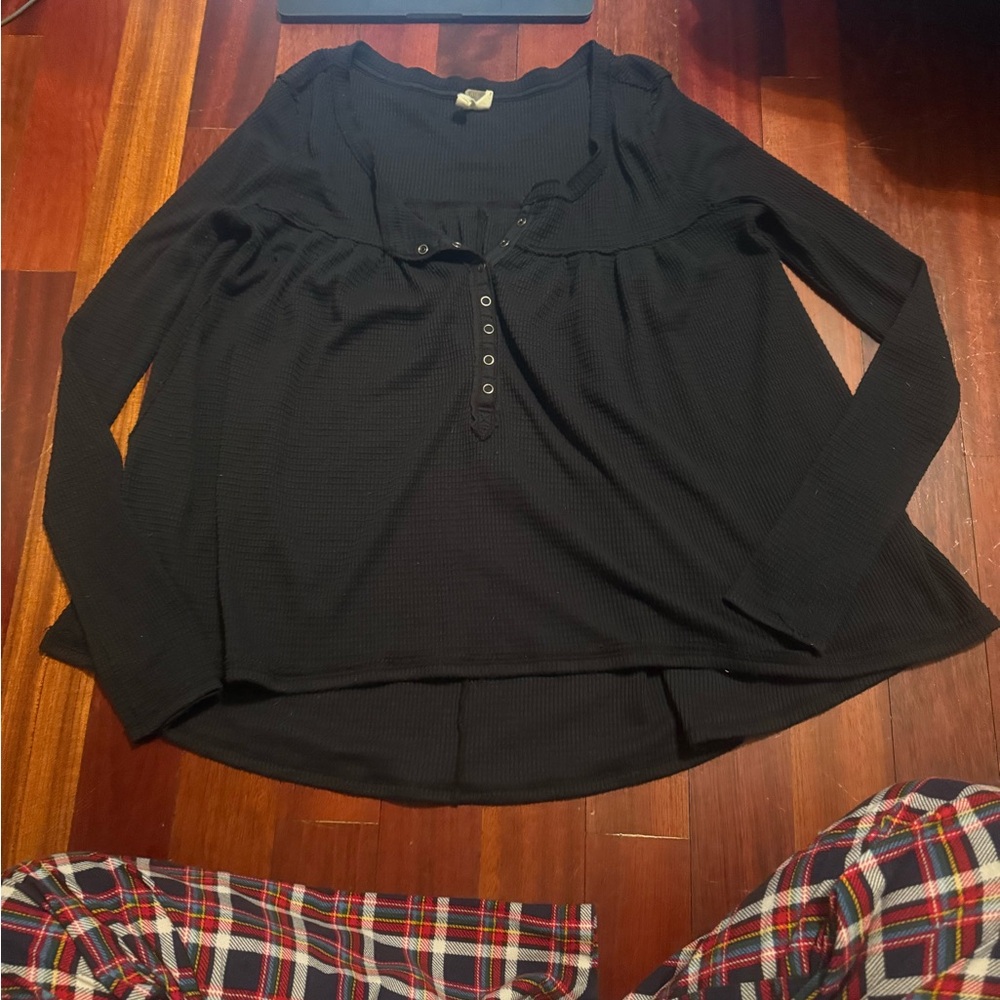 We The Free Black Ruffled Long Sleeve Blouse